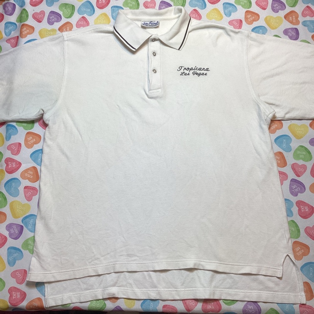 Sea Palms TROPICANA LAS VEGAS Men’s Cream Collar Short Sleeve Polo Ribbed Shirt